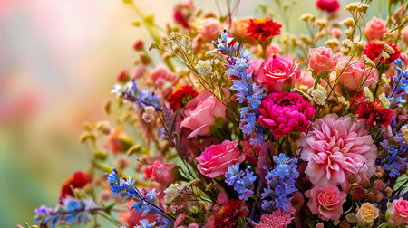 Bouquet of flowers in heart shape. Valentine's day, mother's day, women's day background.の素材