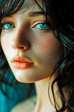 Portrait of lovely young woman in a dark hair, distinct facial features.の素材