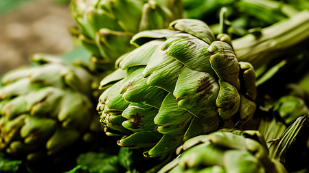 Green fresh artichoke - fresh artichokes an the market.の素材
