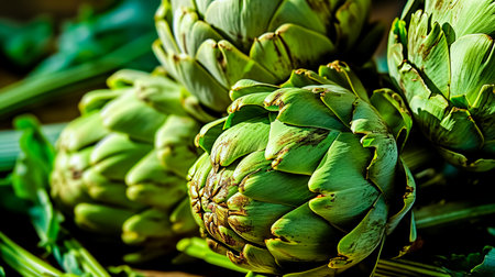 Green fresh artichoke - fresh artichokes an the market.の素材