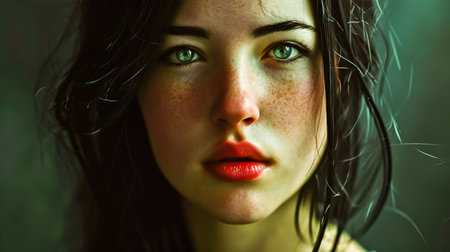 Portrait of lovely young woman in a dark hair, distinct facial features.の素材