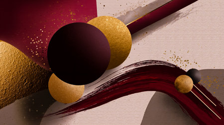 A digital artwork featuring a vibrant mix of colors and textures including gold red and black elements with a dynamic and abstract designの素材