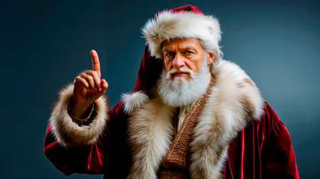 A man dressed as Santa Claus pointing his fingerの素材