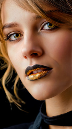 A woman with gold lipstick and gold eyeshadowの素材