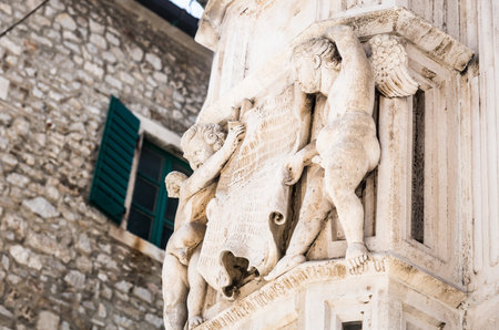 Sibenik Cathedral, Croatia.Particulars of the side portal of The Cathedral of St. James, Sibenik, Croatia.の写真素材