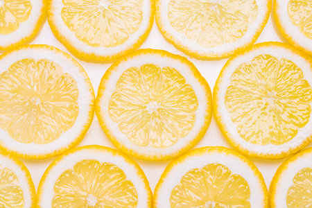 Lemon on white background.Slices of lemon.の写真素材