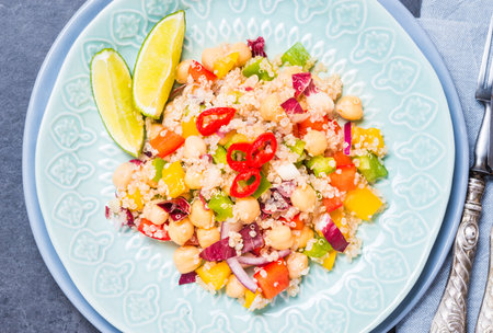 Quinoa with vegetable top view.の写真素材