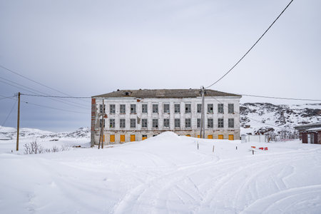 abandoned objects in a village beyond the Arctic circleの写真素材