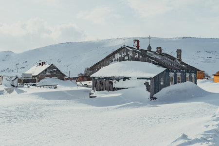 abandoned objects in a village beyond the Arctic circleの写真素材