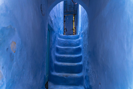 panoramic view of the blue city in the Arab countryの写真素材