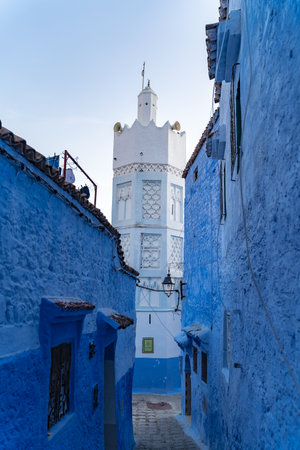 panoramic view of the blue city in the Arab countryの写真素材