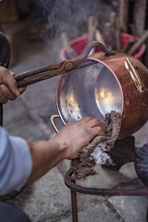 production of copper tableware in the Arab cityの写真素材