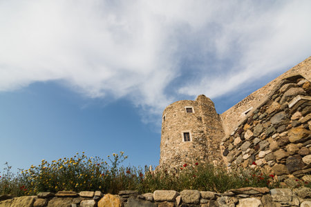 View over Naxos ancient castle ruins in the old town, Greece.の写真素材