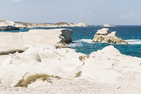 Sarakiniko beach lunar landscape in Milos, Cyclades Islands, Aegean Sea, Greeceの写真素材