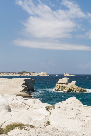 Sarakiniko beach lunar landscape in Milos, Cyclades Islands, Aegean Sea, Greeceの写真素材