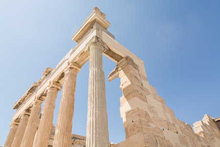 Ruins of old temple of Athena Polias near Parthenon temple, Athens, Greeceの写真素材
