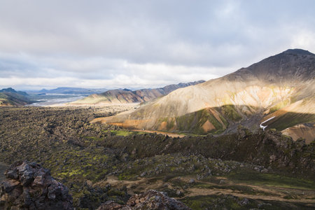 Colourful mountains in Landmannalaugar national park, Iceland. Cloudy day landscape.の写真素材