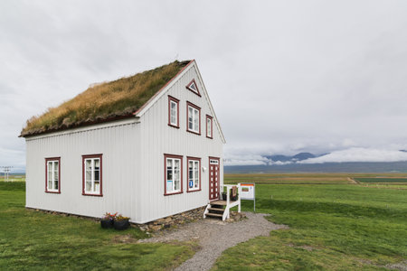 VERMAHLID, ICELAND - AUGUST 2018: traditional Icelandic houses in Glaumbaer folk heritage museum.のeditorial素材