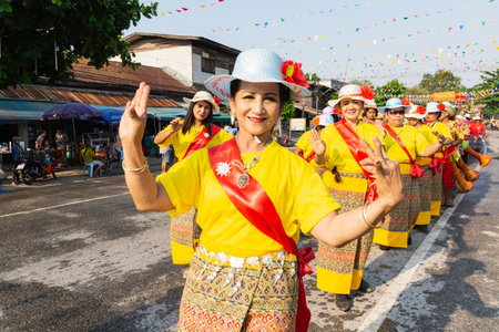 SUKHOTHAI, THAILAND - 13 APRIL 2019: Thai people celebrating New Year Songkran Water Festival on the...