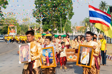 SUKHOTHAI, THAILAND - 13 APRIL 2019: Thai people celebrating New Year Songkran Water Festival on the street.のeditorial素材