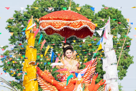 SUKHOTHAI, THAILAND - 13 APRIL 2019: Thai people celebrating New Year Songkran Water Festival on the...