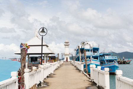 Baan Bang Bao, Thailand - June 2019: lighthouse in Baan Bang Bao fisherman village on Koh Chang island.のeditorial素材
