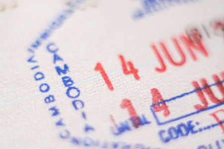 Phnom Phen, Cambodia - November 2019: close up of Cambodian country entrance stamp in passportのeditorial素材