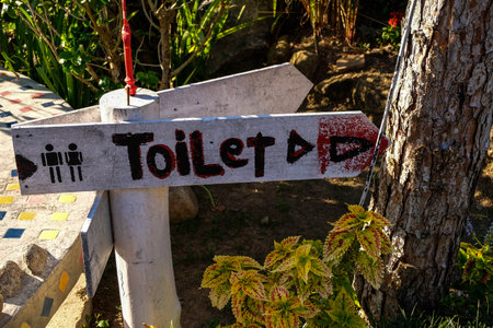 toolet sign to show the way restroom is thereの写真素材