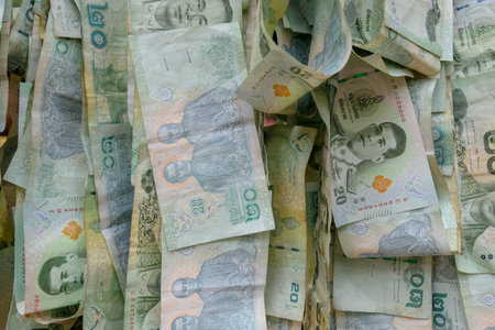 Banknotes thai currency donated in temple Thailand