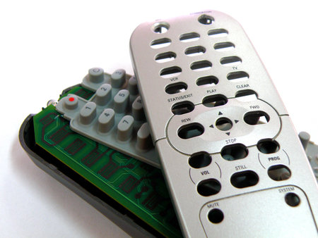 broken remote control isolated on white background  の写真素材