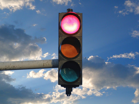 traffic light on sky        の写真素材