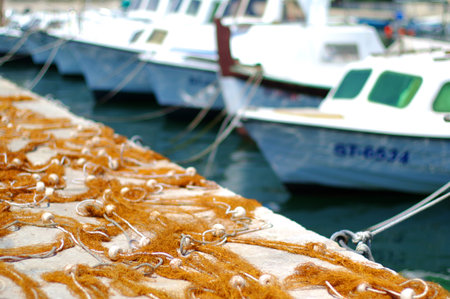 Fishin nets on shoreの写真素材
