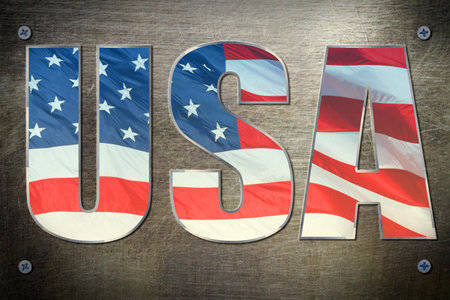 USA flag sign on steel background textureの写真素材