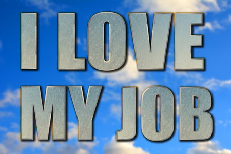 Ilove my job on blured sky backgroundの写真素材