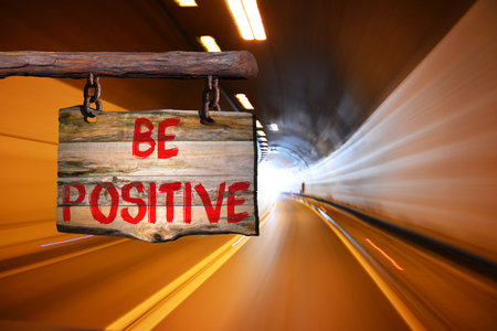 Be positive sign with blurred backgroundの写真素材