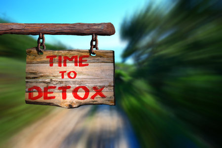 Time to detox motivational phrase sign on old wood with blurred backgroundの写真素材