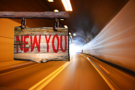 New you motivational phrase sign on old wood with blurred backgroundの写真素材