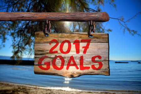 2017 goals motivational phrase sign on old wood with blurred backgroundの写真素材