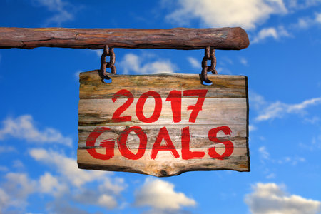 2017 goals motivational phrase sign on old wood with blurred backgroundの写真素材