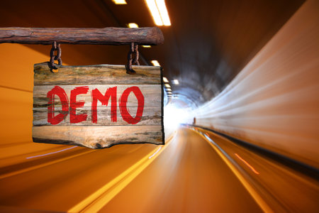 Demo motivational phrase sign on old wood with blurred backgroundの写真素材