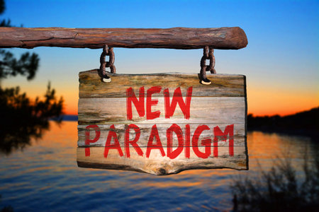 New paradigm motivational phrase sign on old wood with blurred backgroundの写真素材