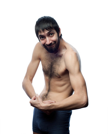 young man posing on white backgroundの写真素材