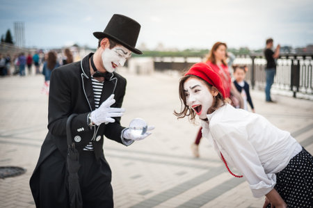 Mime on the street waiting to meet with his loverの写真素材