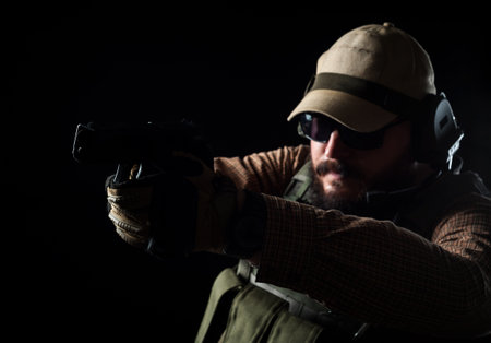 Armed soldier ready for battle. military concept.