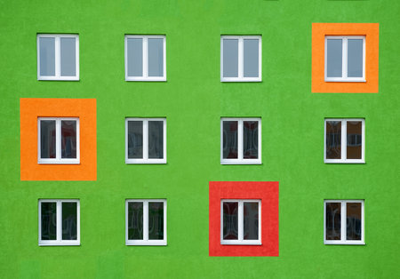 Bright facade, residential building with large Windowsの写真素材