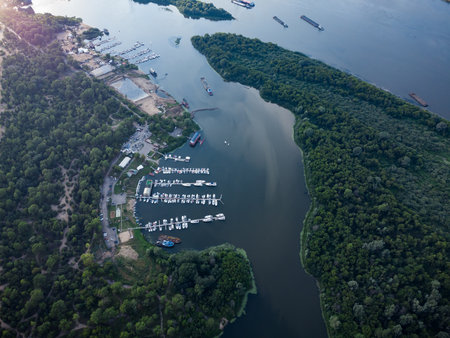 Bird's-eye view of luxury yachts and speedboats in the marina and yacht club.の写真素材