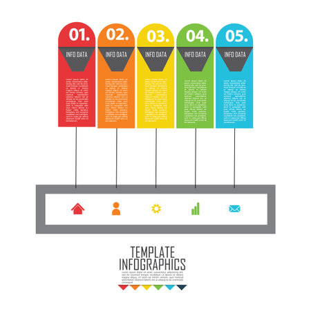 Vector - Set Chart Template Elements Infographics Conceptual Cyclic Processes for 5 Positions Possible to Use for Workflow, Banner, Diagram, Web design, Timeline, Area chart,Number optionsのイラスト素材