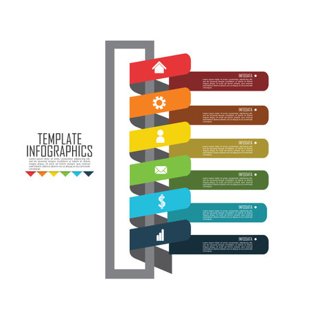 Vector - Set Chart Template Elements Infographics Conceptual Cyclic Processes for 5 Positions Possible to Use for Workflow, Banner, Diagram, Web design, Timeline, Area chart,Number optionsのイラスト素材