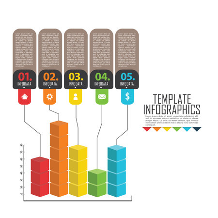 Vector - Set Chart Template Elements Infographics Conceptual Cyclic Processes for 5 Positions Possible to Use for Workflow, Banner, Diagram, Web design, Timeline, Area chart,Number optionsのイラスト素材