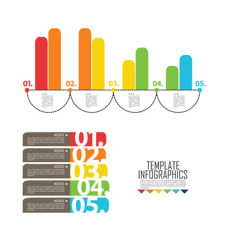 Vector - Set Chart Template Elements Infographics Conceptual Cyclic Processes for 5 Positions Possible to Use for Workflow, Banner, Diagram, Web design, Timeline, Area chart,Number optionsのイラスト素材